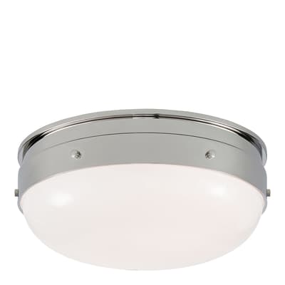 Hicks Small Flush Mount in Polished Nickel with White Glass
