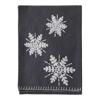 Embroidered Snowflakes Table Runner Charcoal, 250cm