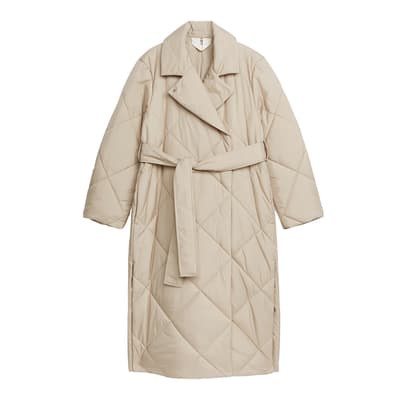 Beige Quilted Wrap Coat