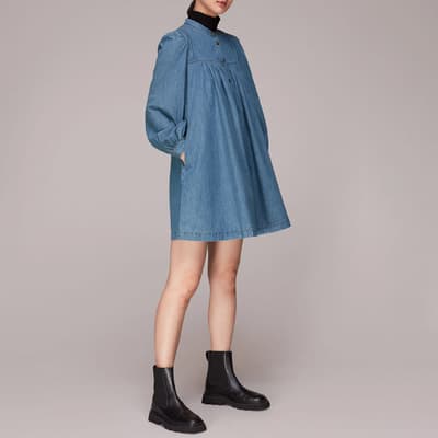 Blue Chambray Denim Trapeze Dress