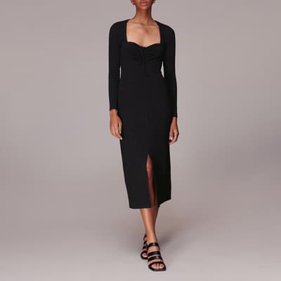 Black Jersey Sparkle Tie Midi Dress