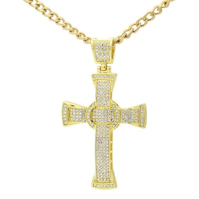 18K Gold Pave Zirconia Cross Necklace