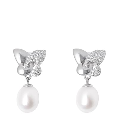 Silver and White Butterfly Freshwater Pearl Earring 