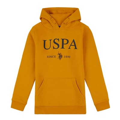 Younger Boy's Mustard Large Logo Cotton Hoodie