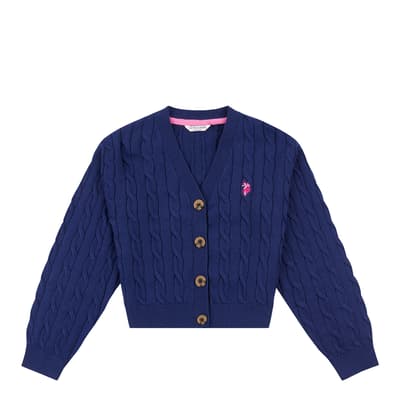 Teen Girl's Navy Cable Knit Cotton Cardigan