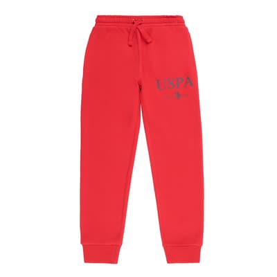 Younger Boy's Red Printed Logo Cotton Blend Joggers