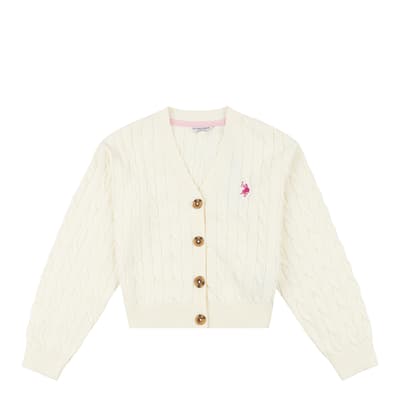 Teen Girl's Ecru Cable Knit Cotton Cardigan