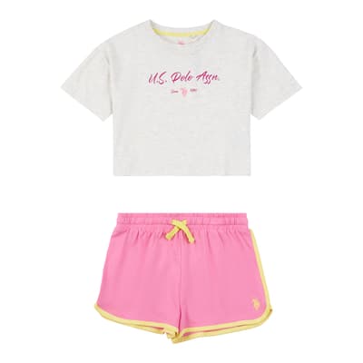 Teen Girl's White/Pink Cotton Blend Lounge Set