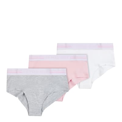 Teen Girl's Grey/Pink/White 3 Pack Cotton Briefs