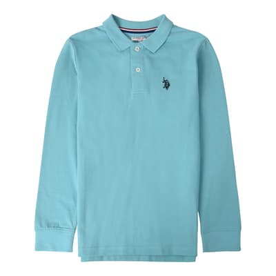 Boy's Blue Long Sleeve Core Pique Cotton Polo Shirt