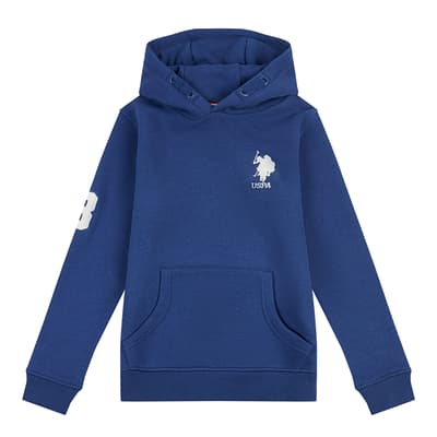 Younger Boy's Dark Blue Cotton Blend Hoodie