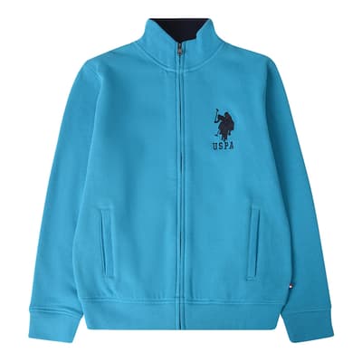 Boy's Blue Zipped Cotton Blend Sweatshirt