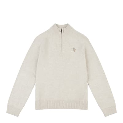 Teen Boy's Cream Half Zip Cotton Jumper