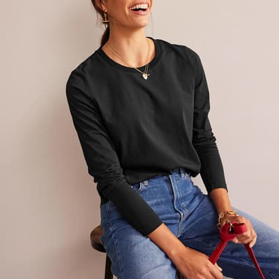 Black Cotton Long Sleeve Top