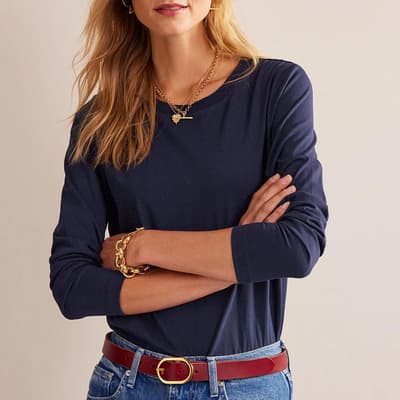 Navy Cotton Long Sleeve Top