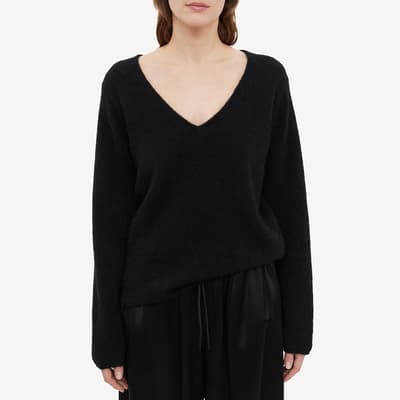 Black Wool Blend V Neck Jumper