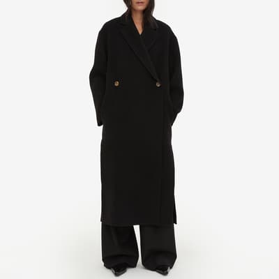 Black Wool Notched Collar Coat