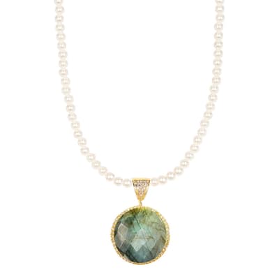 18K Gold Labradorite & Pearl Embelisshed Necklace