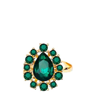 18K Gold Multi Green Crystal Oval Ring