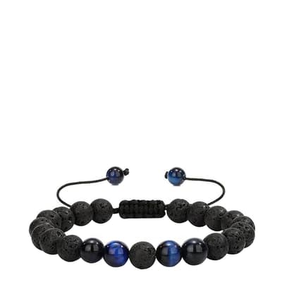 Black Lava & Blue Bead Adjustable Bracelet