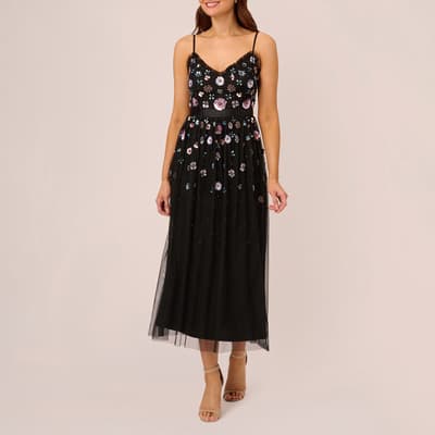 Black Multi Floral Beaded Dress