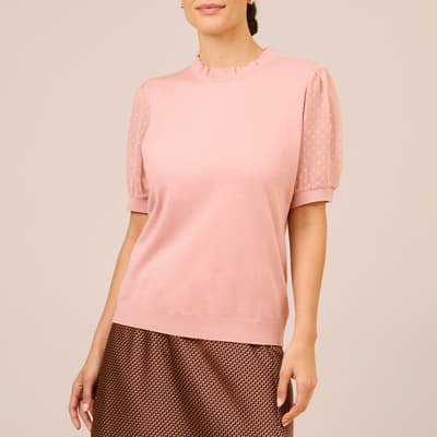 Pink Clip Dot Puff Sleeve Top