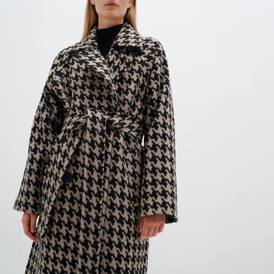 Black/White Iana Wool Blend Coat