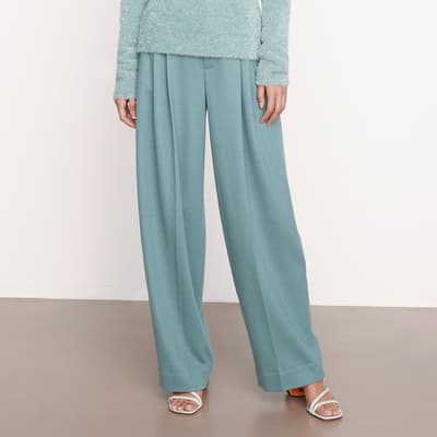Blue Wool Blend Pleated Trousers