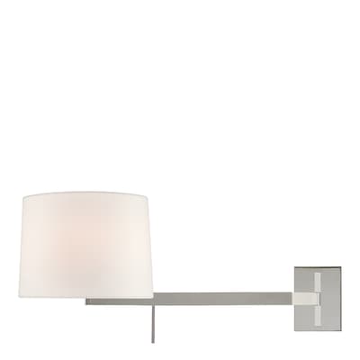 Sweep Medium Right Articulating Sconce in Polished Nickel with Linen Shade