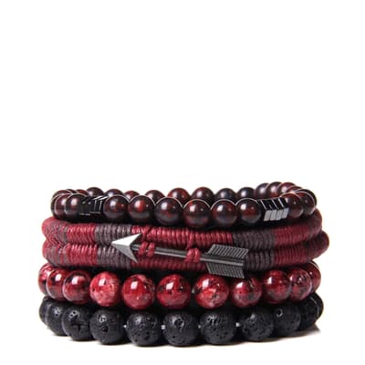 Red & Black Lava Gemstone Bracelet Set