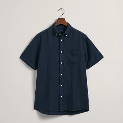 Navy Chest Pocket Linen Shirt