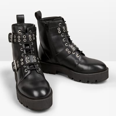 Black Ripley Leather Buckled Boots