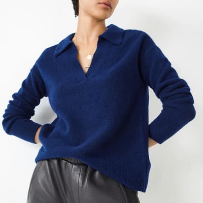 Navy Esme Collar Wool Blend Jumper