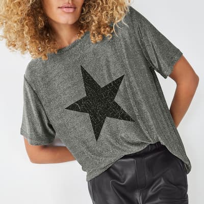  Silver Black Eliza Glitter Star Oversized Tee