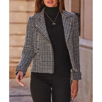 Black Luxe Tweed Biker Jacket