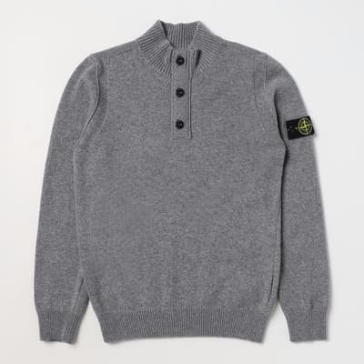 Grey Button Wool Blend Jumper