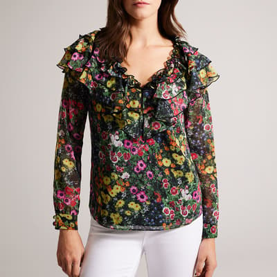 Multi Amell Frilled Blouse