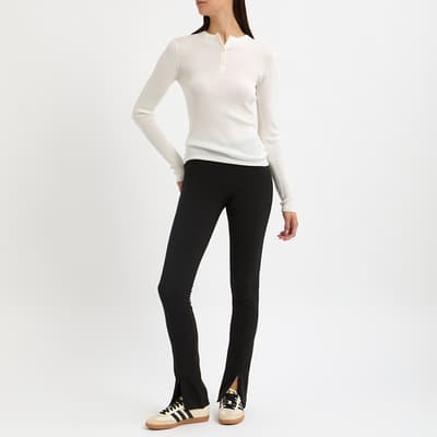 White Wool Fine Knit Rib Henley Top