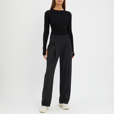 Black Wool Fine Knit Rib Top