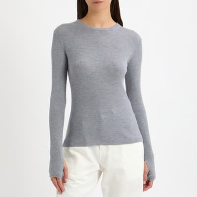 Grey Wool Fine Knit Rib Top