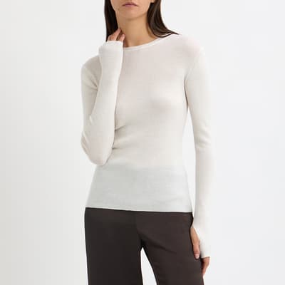 White Wool Fine Knit Rib Top