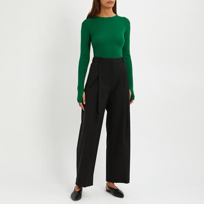 Green Wool Fine Knit Rib Top