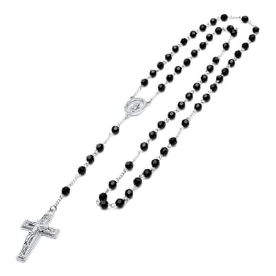 Silver & Black Onyx Rosary Necklace