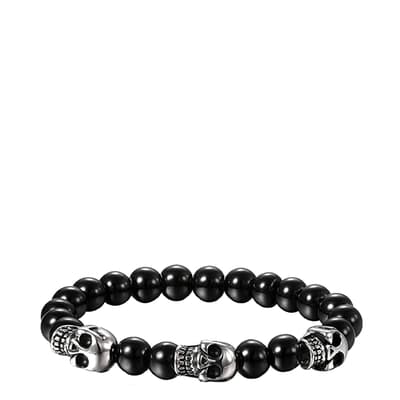 Silver & Black Onyx Multi Skull Bracleet