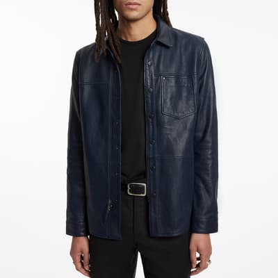 Navy Snap/Zip Leather Shirt