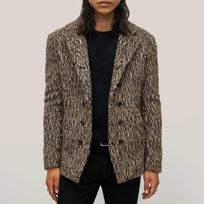 Animal Print Wool Blend Slim Fit Jacket