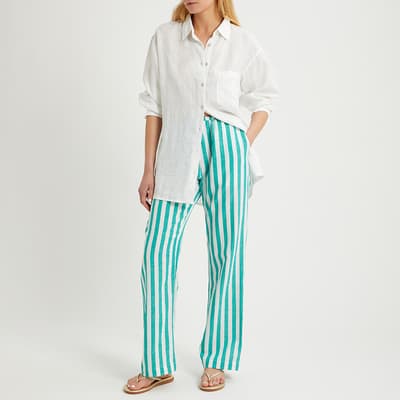 Emerald Stripe Linen Blend Pull On Trouser