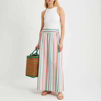 Multi Stripe Linen Blend Maxi Skirt