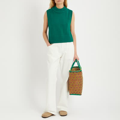 Green Cotton Blend Sleeveless Knit Top
