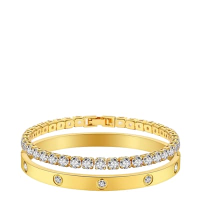 18K Gold Modern Bangle & Tennis Bracelet Set